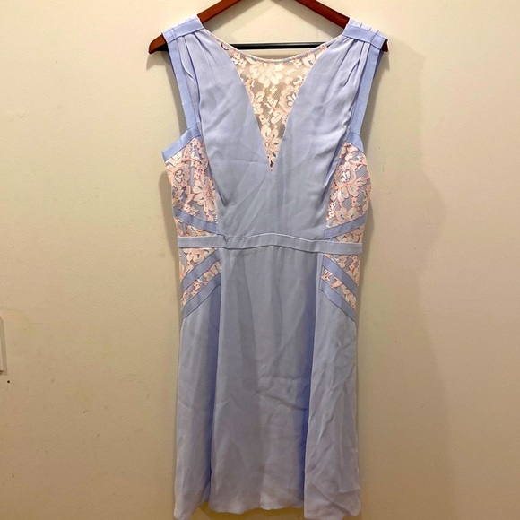 French Connection baby blue with white and neon pink lace dress - Picture 3 of 11